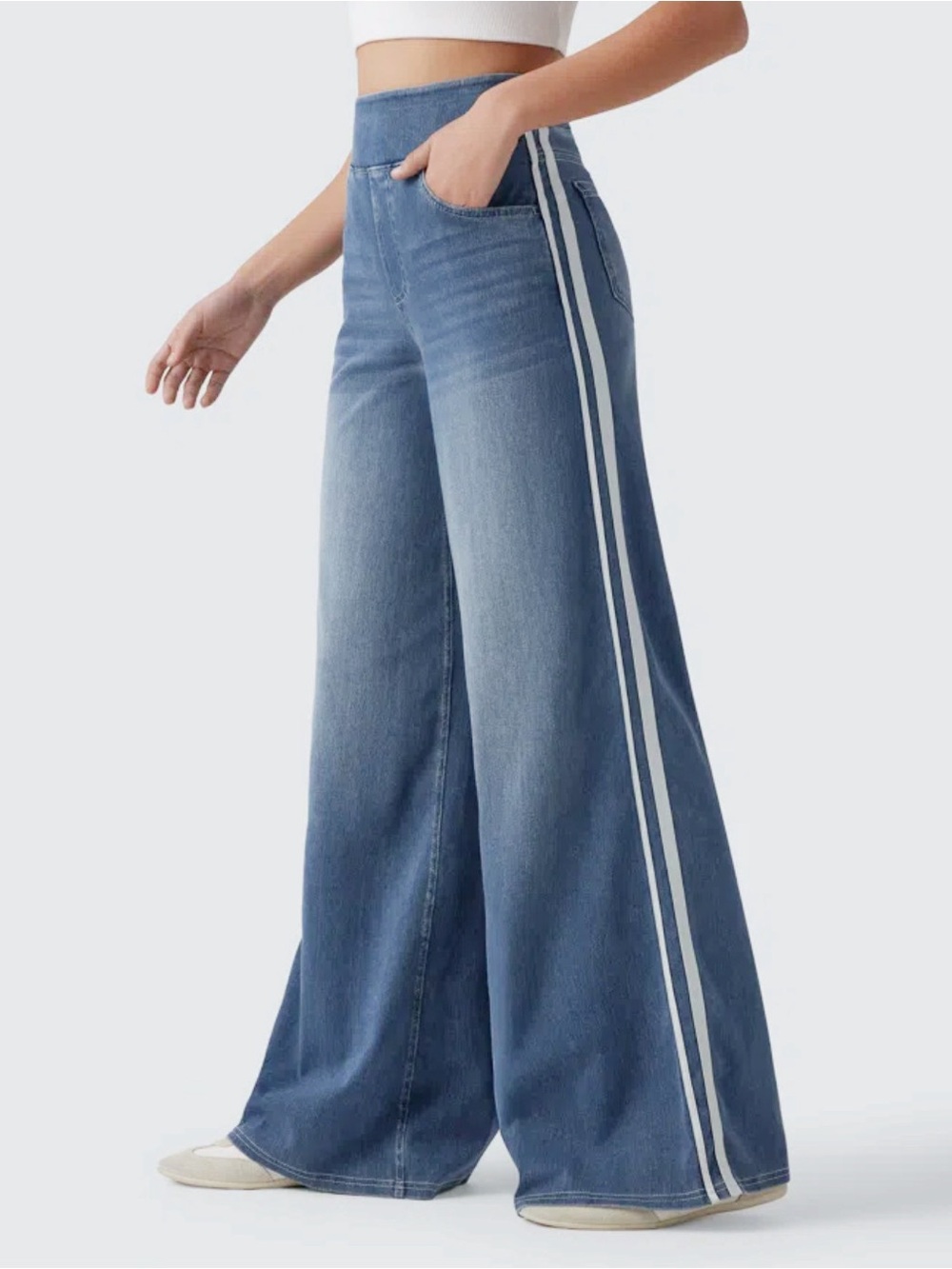 Halara Flex High Waisted Striped Wide Leg Jeans
